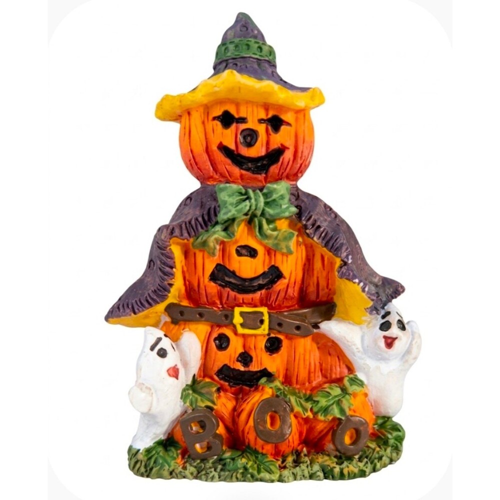 Vintage Resin Halloween Stacked Pumpkins & Ghosts "BOO" Figurine Decor